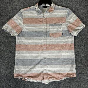 VANS Shirt Mens Medium Blue Red Striped Off‎ The Wall Short Sleeve Button Up